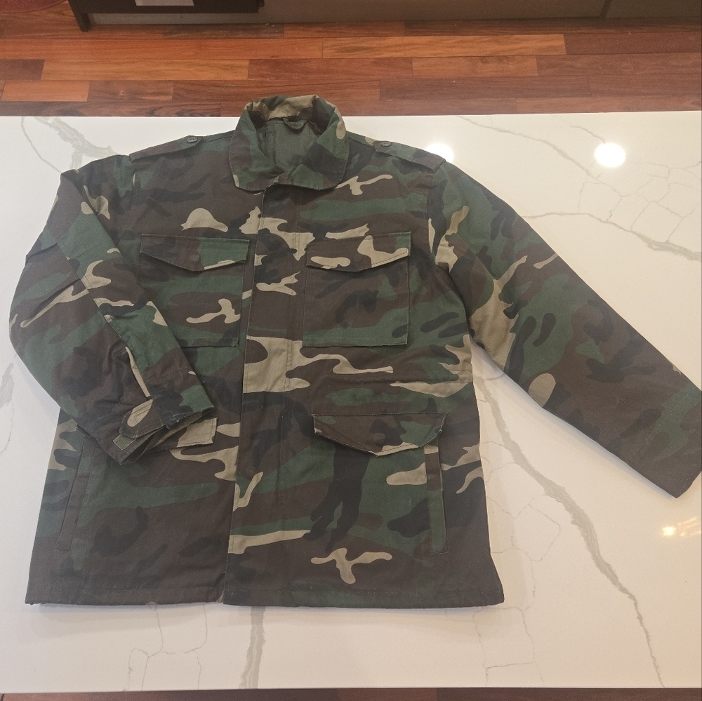 Camoflouge Military Army Quilted Lining Mens Full Zip Coat Green Brown Size XL
